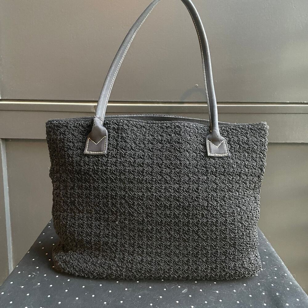 Vintage Hush Puppies Black Woven Tote Shoulder Purse Bag Minimalist Chic Texture